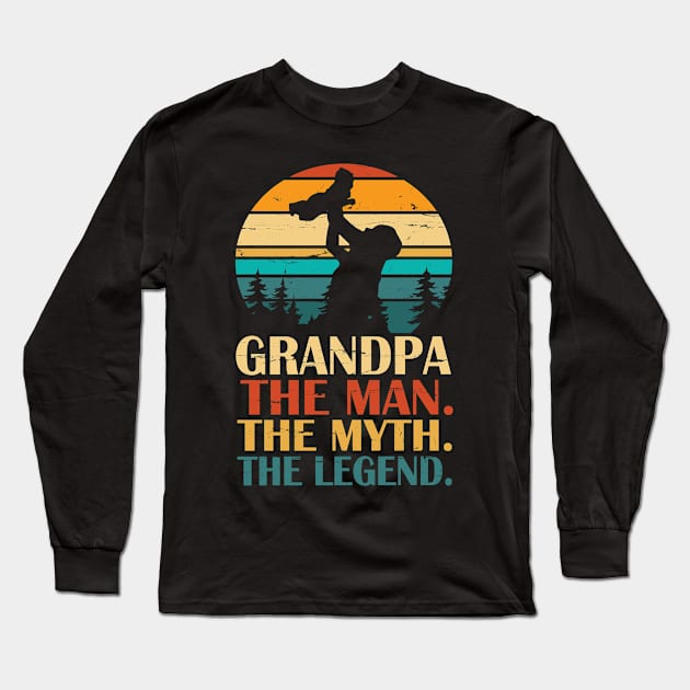 Grandpa The Man The Myth The Legend Happy Father Parent Day Summer Holidays Vintage Retro Long Sleeve T-Shirt by DainaMotteut